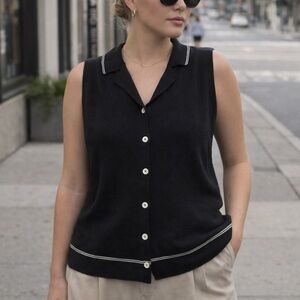 Lauren Ralph Lauren 100% Silk Sleeveless Knit Top Black L